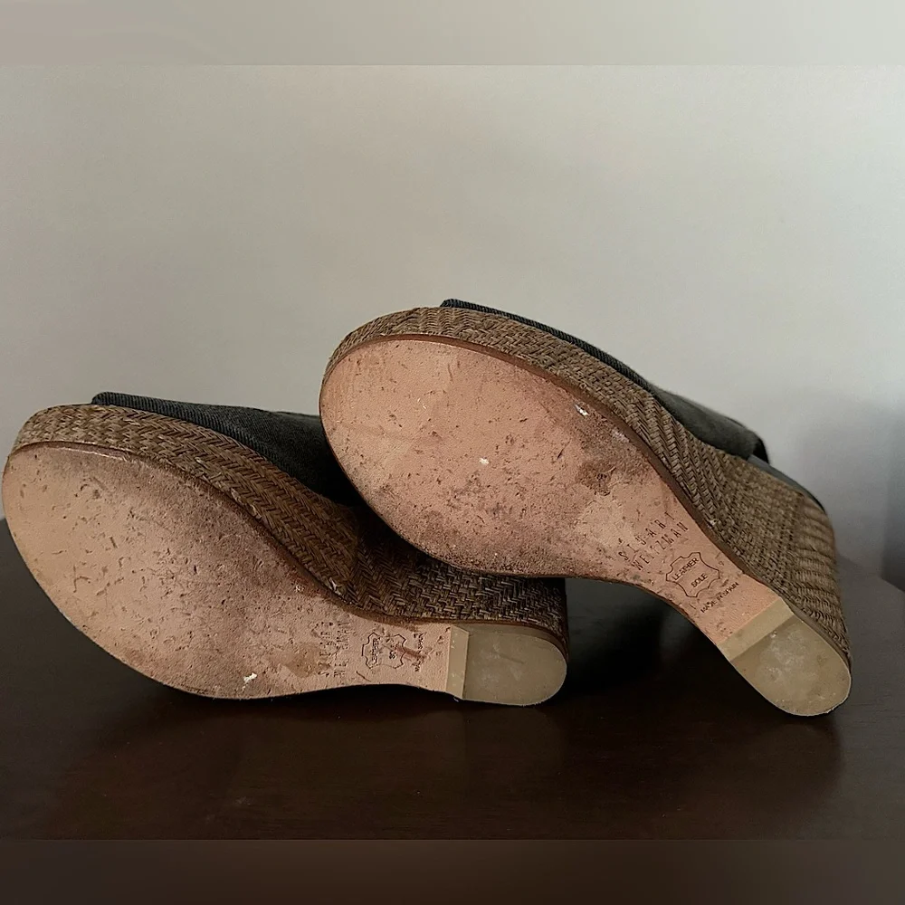 Stuart Weitzman Platform Wedge Slingback Sandals Dark Gray Cork Canvas Size 8 - Picture 6 of 8